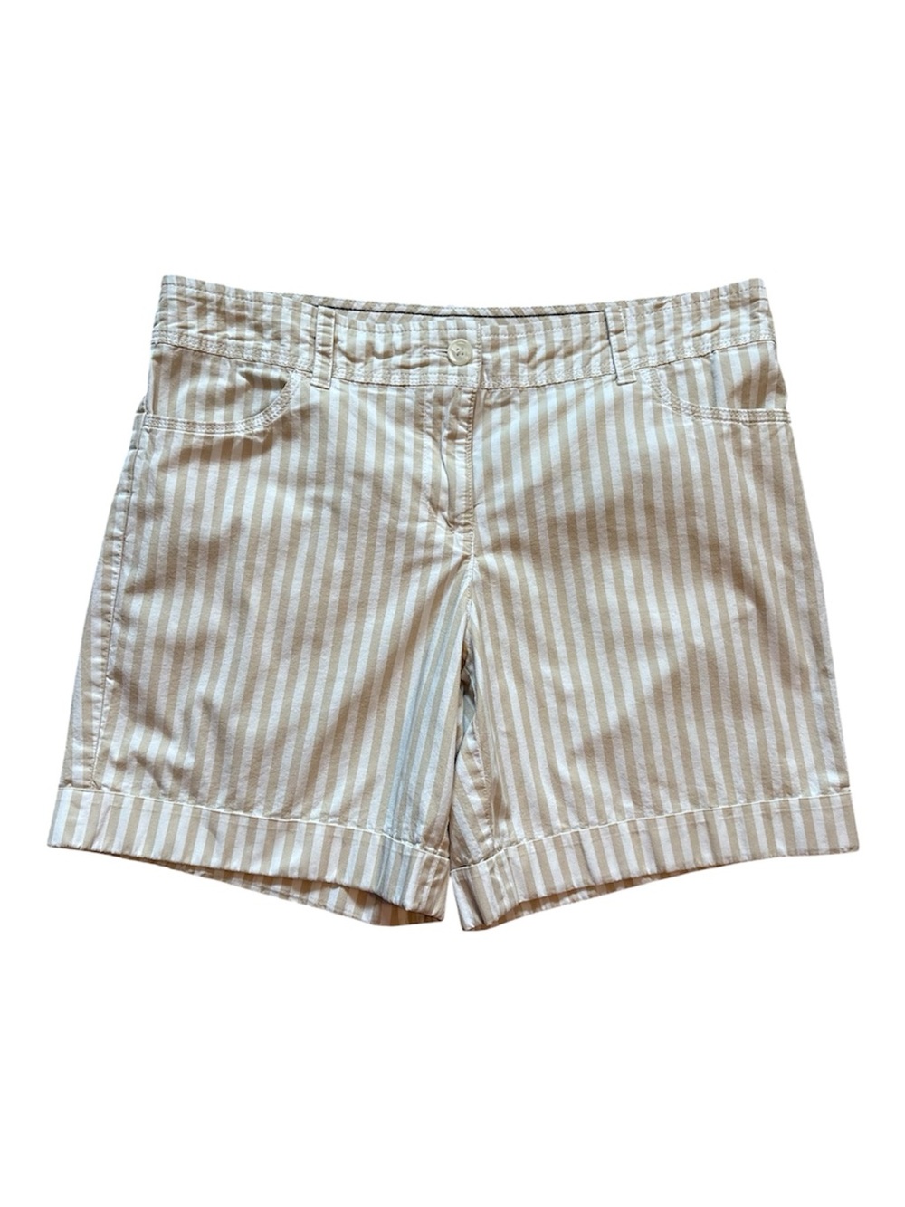 Tommy Hilfiger Cream & White Striped Cuffed Cotton Blend Chino Shorts Size 10
